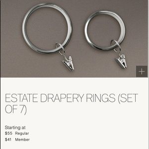 Restoration Hardware Antique Silver finish ESTATE DRAPERY MEDIUM Clip RINGS SET